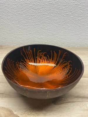 Tazón de baratija con cáscara de coco naranja salpicaduras hecho a mano y pintado decoración del hogar Foto 1 de 4
