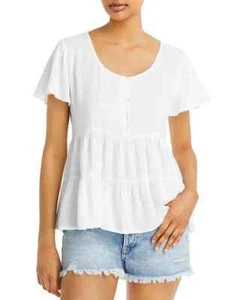 Bila Women's White Ruffled Short sleeves Blouse Top Size L NWT $68  (bn27) - Picture 1 of 8