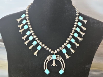 Chaco Canyon 925 Sterling Silver Turquoise Squash Blossom Necklace 28" - NWT Box - Image 1 of 4