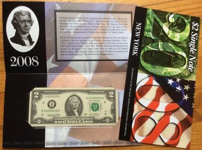 2008 $2 Single Note NEW YORK  Federal Reserve Notes w Series 2003A - Image 1 of 4