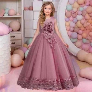 Tulle Flower Girls Dress Wedding Party Child Pageant Long Gown Dresses for Girls - Picture 1 of 31