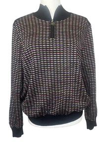 Misook Sweater 1/4 Zip Black Pink Green Ladies Size XL - Picture 1 of 8