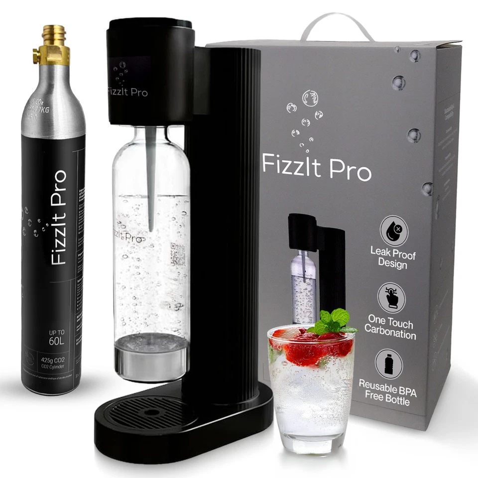 FizzitPro Sparkling Water Soda Maker +  CO₂ Gas Cylinder & BPA-Bottle -BLACK - Image 1 of 4