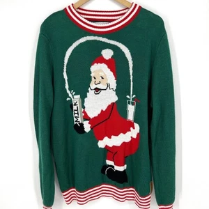 Suéter de Navidad Feo Elfos Tipsy Santa Vertiendo Leche Talla Grande Verde Rojo - Imagen 1 de 10