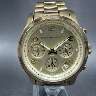 Michael Kors Runway Chronograph Watch Women 38mm Champagne Dial Gold Tone NewBat - Image 1 of 4