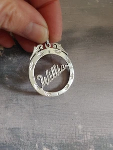 Vintage pendant silver tone metal cut out etched scroll name Willie - Picture 1 of 6