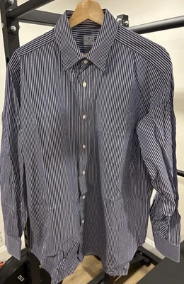 Camisa de vestir de algodón a rayas azul Truzzi Milano para hombre Italia 17 EE. UU. 43 UE Foto 1 de 4