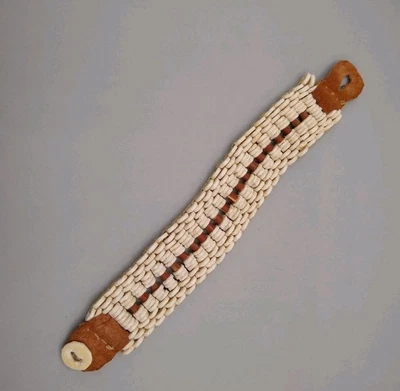 Hand crafted Shell and leather Bracelet 8” African? ostrich? - Image 1 of 4