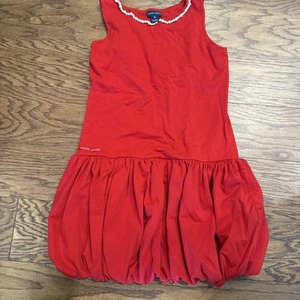 Ralph Lauren Girls Red Dress XL 16 Drop Waist Bubble Hem Pearl Neck Switzerland  - Picture 1 of 9