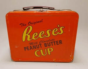 Reese's Tazza Burro di Arachidi Arancione Metallo Lunchbox No Thermos Vintage - Foto 1 di 7