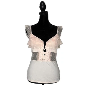 Venus Pink Ruffle Polka Dot Lace Top Size S Corset Feminine Romantic Balletcore - Picture 1 of 11