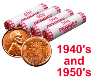 1 COMPLETE ROLL OF 50 1940-1959 UNITED STATES MINT WHEAT CENTS PENNIES - Picture 1 of 2