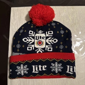 Miller Lite Cerveza Suave Invierno Copo de Nieve Pom-Pom Tejido Sombrero Gorro - Imagen 1 de 3