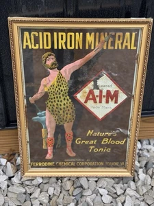 Vintage Acid Iron Mineral A-I-M Tin Tacker Advertising Framed Sign - Picture 1 of 6