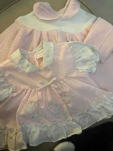Vintage Doll Clothes Pink Dresses Large 6-12 Months 9 Months New Smoke Free - Picture 1 of 5