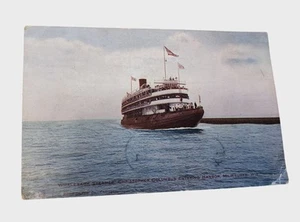 Antigua postal de 1908 Whaleback vapor Cristóbal Colón puerto de Milwaukee - Imagen 1 de 2