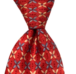 ERMENEGILDO ZEGNA Men's Classic Silk Necktie ITALY Designer Geometric Red/Blue - Picture 1 of 3