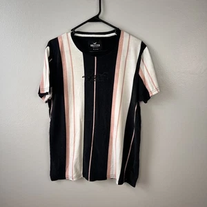 Hollister Herren Medium Retro marineblau & rosa vertikale Streifen Logo T-Shirt 100 % Baumwolle - Bild 1 von 9