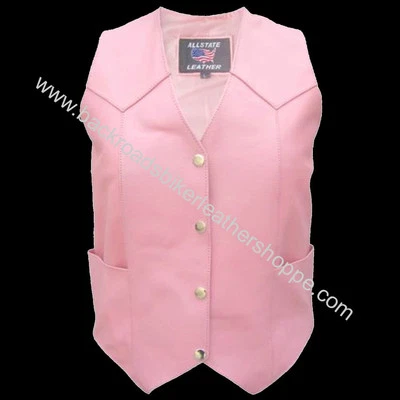 Chaleco de motociclista de cuero rosa para dama y mujer tallas XS-5X  Foto 1 de 2