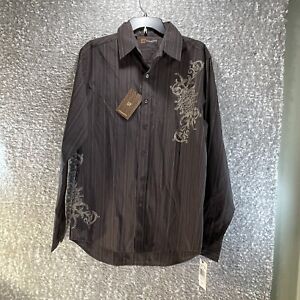Level Ten Mens Large Long Sleeve Shirt Button Front Large Graphics Brown Striped