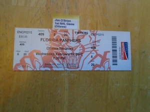 Jim O'Brien 1er Boleto de Juego de la NHL Ottawa Senators - Imagen 1 de 3