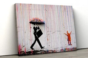Banksy Coloured Rain Girl berühmter Wandbilddruck Leinwand verschiedene Größen Geschenk - Bild 1 von 1