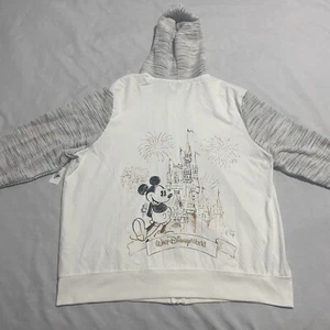 NWT Disney Parks Jacket Women’s 2X White Gold Knit Sleeves Full Zip Mickey Mouse - Picture 1 of 11