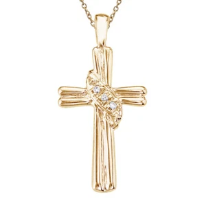 14K Yellow Gold Diamond Fashion Cross Pendant with 18" Chain - Picture 1 of 3