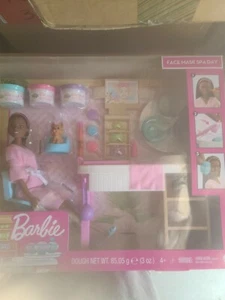 Barbie Face Mask Spa Day Playset with Brunette Barbie Doll, Puppy, 3 Tubs of Bar - Picture 1 of 2