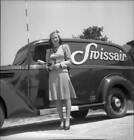 Air hostess posing in front of a Swissair car Geneva Switzerland 1946 Old Photo