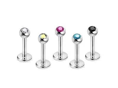Labret Stud Lip Piercing Jewelry Cartilage Earrings with Gem Ball Crystals - Image 1 of 4