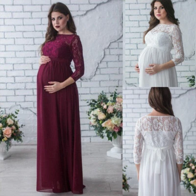 Pregnant Women Dress Maternity Long Sleeve Lace Gown For Photography Photo Shoot - Image 1 of 4