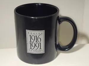 BOEING 75 YEARS 1991 COFFEE TEA MUG CUP BLACK 2-Sided - Foto 1 di 6