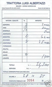CONTO RICEVUTA FISCALE TRATTORIA LUIGI ALBERTAZZI MILANO 1985 - Picture 1 of 1