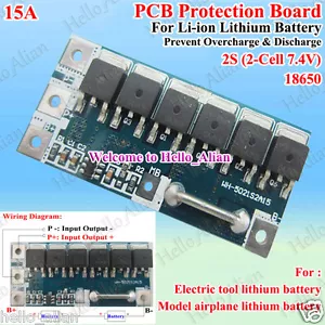 15A 2S Li-ion Lithium Battery Cells 18650 BMS Charger Protection Board 7.4V 8.4V - Picture 1 of 4