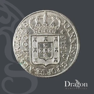 PORTUGAL ANTIKE 400 REIS 1815 1 CRUZADO NOVO PRINZ JUAN 2. TYP SILBERMÜNZE - Bild 1 von 4