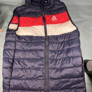 Reebok Puffer Vest Women's Size S Bl Navy (Red/White/Blue) Full Zip DD - Picture 1 of 4