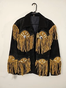 Western Cowboy Suede Fringe Beaded Native American Genuine Leather Jacket NWT - Picture 1 of 17