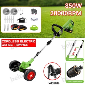 Cordless Grass String Trimmer Cutter Electric Weed Whacker Lawn Mower +2 Battery - Picture 1 of 8