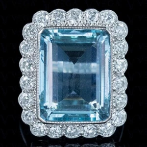 7.00carat Emerald Cut Natural Aquamarine& Diamond Ring 18K White Gold Plated - Picture 1 of 17