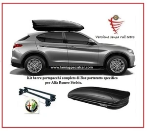 Barre portapacchi + BOX BAULE TETTO 400 LT da 165cm specifico ALFA ROMEO STELVIO - Foto 1 di 7