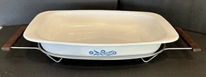 Corning ware Blue Cornflower Rectangular Roaster In Cradle P-21 Vintage - Picture 1 of 13