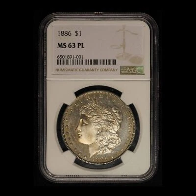 1886 $1 Morgan Silver Dollar NGC MS63 PL - Free Shipping USA - Image 1 of 3