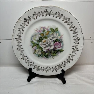 Vintage Deko Teller Rosen handbemalt 10" Porzellan - Bild 1 von 8