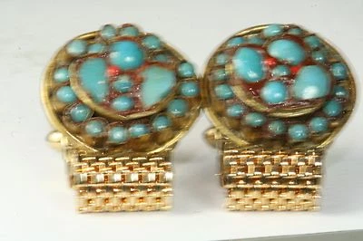 RARO DE COLECCIÓN INDIA AZUL TURQUESA VIDRIO MALLA ENVOLTURA GEMELOS Foto 1 de 2