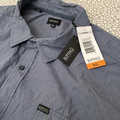 Camisa occidental tejida manga corta Buffalo David Bitton para hombre 2XL XXL bolsillos azul Foto 1 de 4