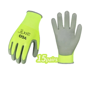Vgo 15 pares de guantes de trabajo de seguridad guantes de jardín guantes de inmersión recubiertos de PU (PU2103-Y) - Imagen 1 de 6