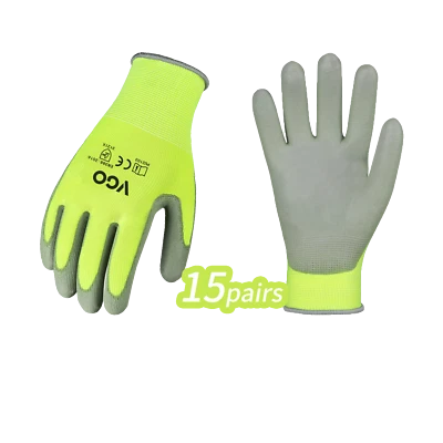 Vgo 15Pairs Safety Work Gloves Garden Gloves PU Coated Dipping Gloves (PU2103-Y) - Image 1 of 4