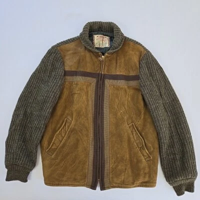 Vintage 50s McGregor Dupont Quilon Suede & Wool Jacket Conmatic Full Zip Mens 40 - Image 1 of 4