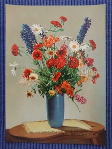 Old Postcard Ak Bouquet Ceramic Vase 50er Greeting Card - Picture 1 of 2